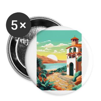 Costa Brava Spanien Vintage Reiseposter Souvenir - Buttons groß 56 mm (5er Pack) - Weiß - Vorne