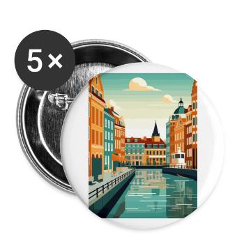Copenhague Danemark Vintage voyage affiche Souvenir - Lot de 5 grands badges (56 mm) - blanc - Devant