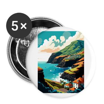 Açores Portugal Vintage voyage affiche WPA Souvenir - Lot de 5 grands badges (56 mm) - blanc - Devant