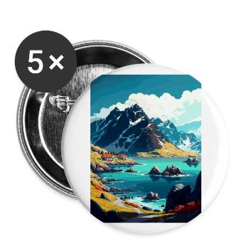 Lofoten Norwegisches Vintage-Reiseposter - Buttons groß 56 mm (5er Pack) - Weiß - Vorne