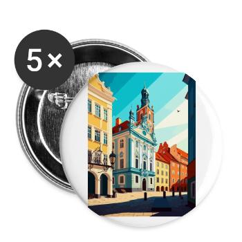 Czestochowa Pologne Vintage voyage affiche Souvenir - Lot de 5 grands badges (56 mm) - blanc - Devant