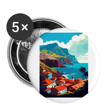 Madeira Portugal Vintage Travel Poster Souvenir - Buttons large 2.2''/56 mm (5-pack) - white - Front