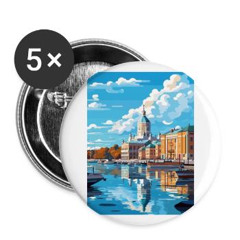 Helsinki Finlande Vintage voyage affiche Souvenir - Lot de 5 grands badges (56 mm) - blanc - Devant