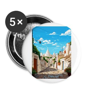 Alberobello Italien Vintage Reiseposter Souvenir - Buttons groß 56 mm (5er Pack) - Weiß - Vorne