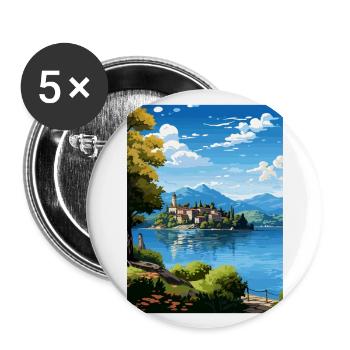 Lac d’Orta Italie Vintage voyage affiche WPA Souvenir - Lot de 5 grands badges (56 mm) - blanc - Devant