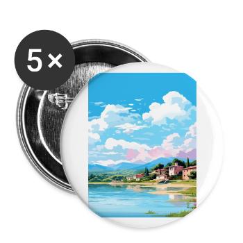 Lac Banyoles Espagne Ibiza Déco Affiche de voyage - Lot de 5 grands badges (56 mm) - blanc - Devant