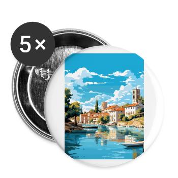 Savonlinna Finlande Vintage voyage affiche Souvenir - Lot de 5 grands badges (56 mm) - blanc - Devant