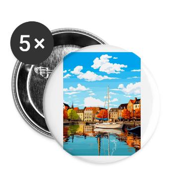 Saarbrücken Deutschland Vintage Reiseplakat Souvenir - Buttons groß 56 mm (5er Pack) - Weiß - Vorne