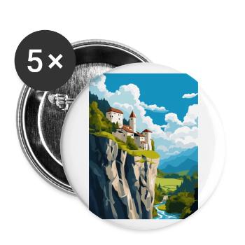 Château de Predjama Slovénie Lac de Bled Affiche de voyage - Lot de 5 grands badges (56 mm) - blanc - Devant