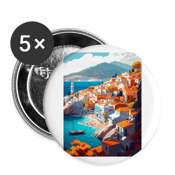 Hydra Greece Decoration Vintage Travel Poster WPA - Buttons large 2.2''/56 mm (5-pack) - white - Front
