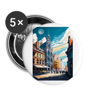 Leige Belgique Vintage voyage affiche WPA Souvenir - Lot de 5 grands badges (56 mm) - blanc - Devant