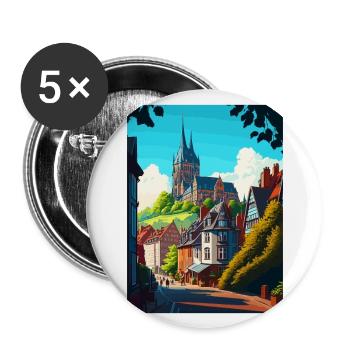 Marburg Deutschland Vintage Reiseposter WPA Souvenir - Buttons groß 56 mm (5er Pack) - Weiß - Vorne
