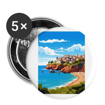 Costa Brava Spanien Vintage Reiseposter Souvenir - Buttons groß 56 mm (5er Pack) - Weiß - Vorne
