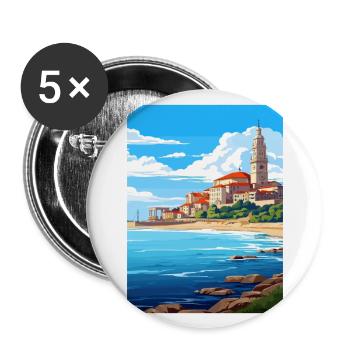 Santander Spanien Vintage Reiseposter WPA Souvenir - Buttons groß 56 mm (5er Pack) - Weiß - Vorne