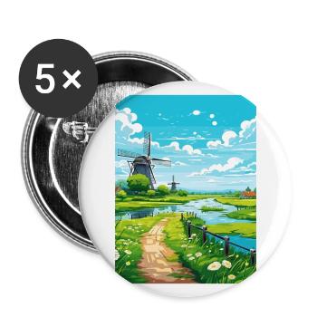 Niederlande Vintage Reiseposter WPA Souvenir - Buttons groß 56 mm (5er Pack) - Weiß - Vorne