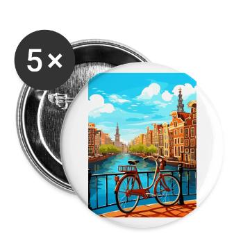 Amsterdam Pays-Bas Vintage voyage affiche WPA - Lot de 5 grands badges (56 mm) - blanc - Devant