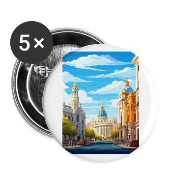 Madrid Spanien Vintage Reiseposter WPA Souvenir - Buttons groß 56 mm (5er Pack) - Weiß - Vorne