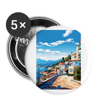 Sesimbra Portugal Vintage voyage affiche Souvenir - Lot de 5 grands badges (56 mm) - blanc - Devant