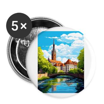 Stuttgart Allemagne Vintage voyage affiche Souvenir - Lot de 5 grands badges (56 mm) - blanc - Devant