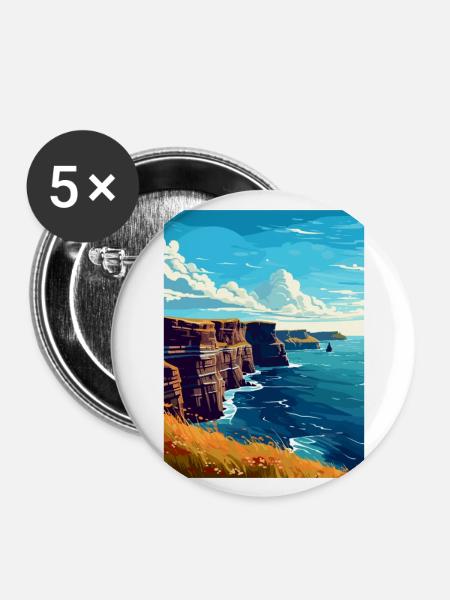 Cliffs Of Moher Irland Vintage Reiseposter WPA - Buttons groß 56 mm (5er Pack) - Weiß