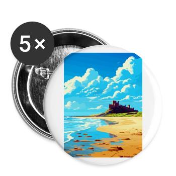 Bamburgh Castle Angleterre Vintage voyage affiche WPA - Lot de 5 grands badges (56 mm) - blanc - Devant