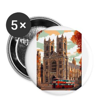 Westminster Abbey London Vintage Reiseposter WPA - Buttons groß 56 mm (5er Pack) - Weiß - Vorne