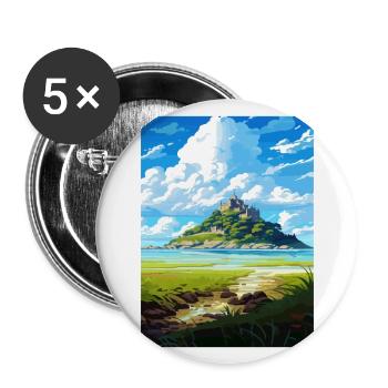 St Michaels Mount Cornwall Vintage Reiseposter - Buttons groß 56 mm (5er Pack) - Weiß - Vorne