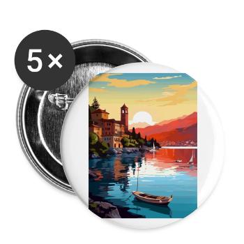 Gardasee Dekoration Vintage Reiseposter WPA - Buttons groß 56 mm (5er Pack) - Weiß - Vorne