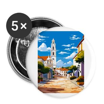Fatima Portugal Vintage voyage affiche WPA Souvenir - Lot de 5 grands badges (56 mm) - blanc - Devant