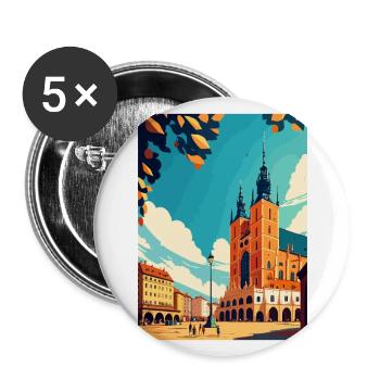 Krakau Polen Vintage Reiseposter WPA Souvenir - Buttons groß 56 mm (5er Pack) - Weiß - Vorne