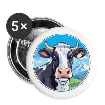Kuh Aquarell Karikatur Kawaii Haustier Tier Bunt - Buttons groß 56 mm (5er Pack) - Weiß - Vorne