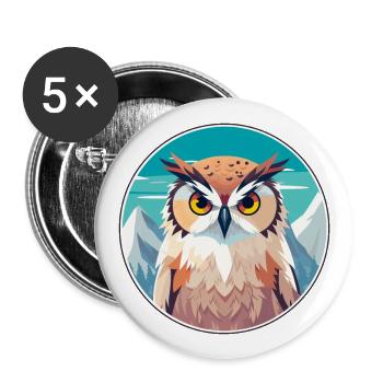 Owl Watercolor Cartoon Kawaii Pet Animal Colorful - Buttons large 2.2''/56 mm (5-pack) - white - Front