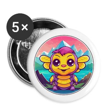 Bee Watercolor Cartoon Kawaii Pet Animal Colorful - Buttons large 2.2''/56 mm (5-pack) - white - Front