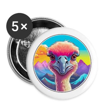 Ostrich Watercolor Cartoon Kawaii Pet Animal Color - Buttons large 2.2''/56 mm (5-pack) - white - Front