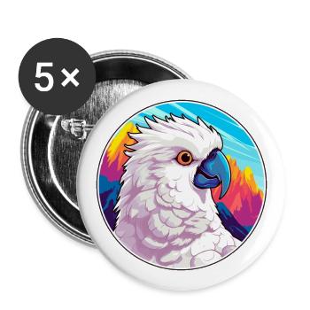 Cacatoès aquarelle dessin animé kawaii animal de compagnie animal Colo - Lot de 5 grands badges (56 mm) - blanc - Devant