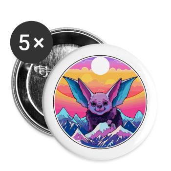 Fledermaus Aquarell Karikatur Kawaii Haustier Tier Bunt - Buttons groß 56 mm (5er Pack) - Weiß - Vorne