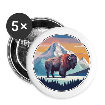 Bison Aquarelle Dessin Animé Kawaii Animal Animal Colorfu - Lot de 5 grands badges (56 mm) - blanc - Devant