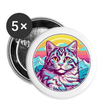 Katze Aquarell Karikatur Kawaii Haustier Tier Bunt - Buttons groß 56 mm (5er Pack) - Weiß - Vorne