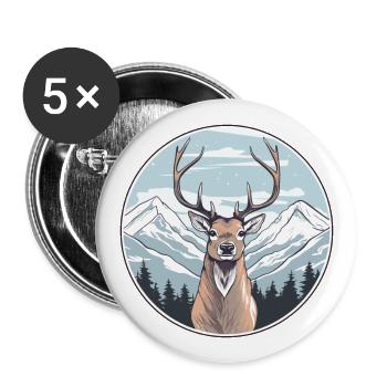 Hirsch Aquarell Karikatur Kawaii Haustier Tier Bunt - Buttons groß 56 mm (5er Pack) - Weiß - Vorne