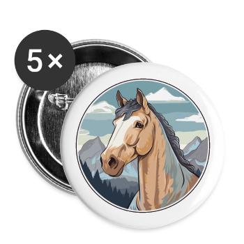 Pferd Aquarell Karikatur Kawaii Haustier Tier Farbefu - Buttons groß 56 mm (5er Pack) - Weiß - Vorne