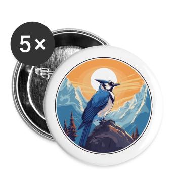 Blue Jay Watercolor Cartoon Kawaii Pet Animal Colo - Buttons large 2.2''/56 mm (5-pack) - white - Front