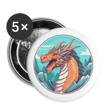 Dragon Watercolor Cartoon Kawaii Pet Animal Colorf - Buttons large 2.2''/56 mm (5-pack) - white - Front