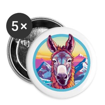 Donkey Watercolor Cartoon Kawaii Pet Animal Colorf - Buttons large 2.2''/56 mm (5-pack) - white - Front