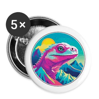 Iguana Watercolor Cartoon Kawaii Pet Animal Colorf - Buttons large 2.2''/56 mm (5-pack) - white - Front