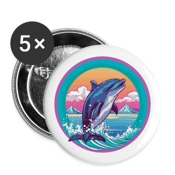 Delfin Aquarell Karikatur Kawaii Haustier Tier Farbe - Buttons groß 56 mm (5er Pack) - Weiß - Vorne