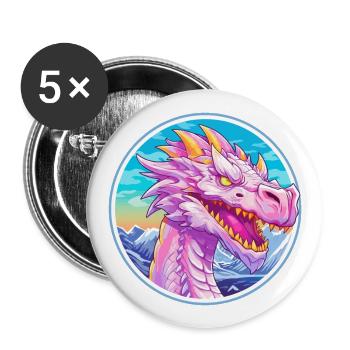 Dragon Watercolor Cartoon Kawaii Pet Animal Colorf - Buttons large 2.2''/56 mm (5-pack) - white - Front