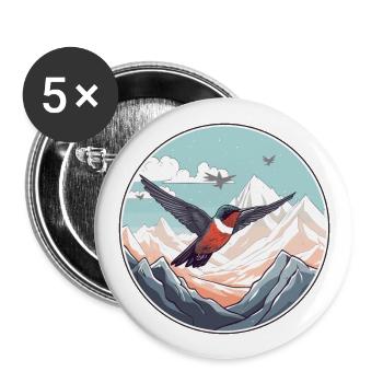 Colibri Aquarelle Dessin Animé Kawaii Animal De Compagnie C - Lot de 5 grands badges (56 mm) - blanc - Devant