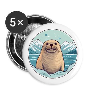 Seal Watercolor Cartoon Kawaii Pet Animal Colorful - Buttons large 2.2''/56 mm (5-pack) - white - Front