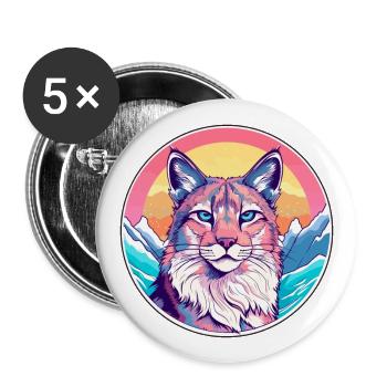 Lynx Watercolor Cartoon Kawaii Pet Animal Colorful - Buttons large 2.2''/56 mm (5-pack) - white - Front