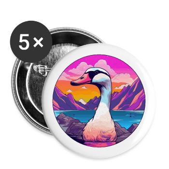 Goose Watercolor Cartoon Kawaii Pet Animal Colorfu - Buttons large 2.2''/56 mm (5-pack) - white - Front